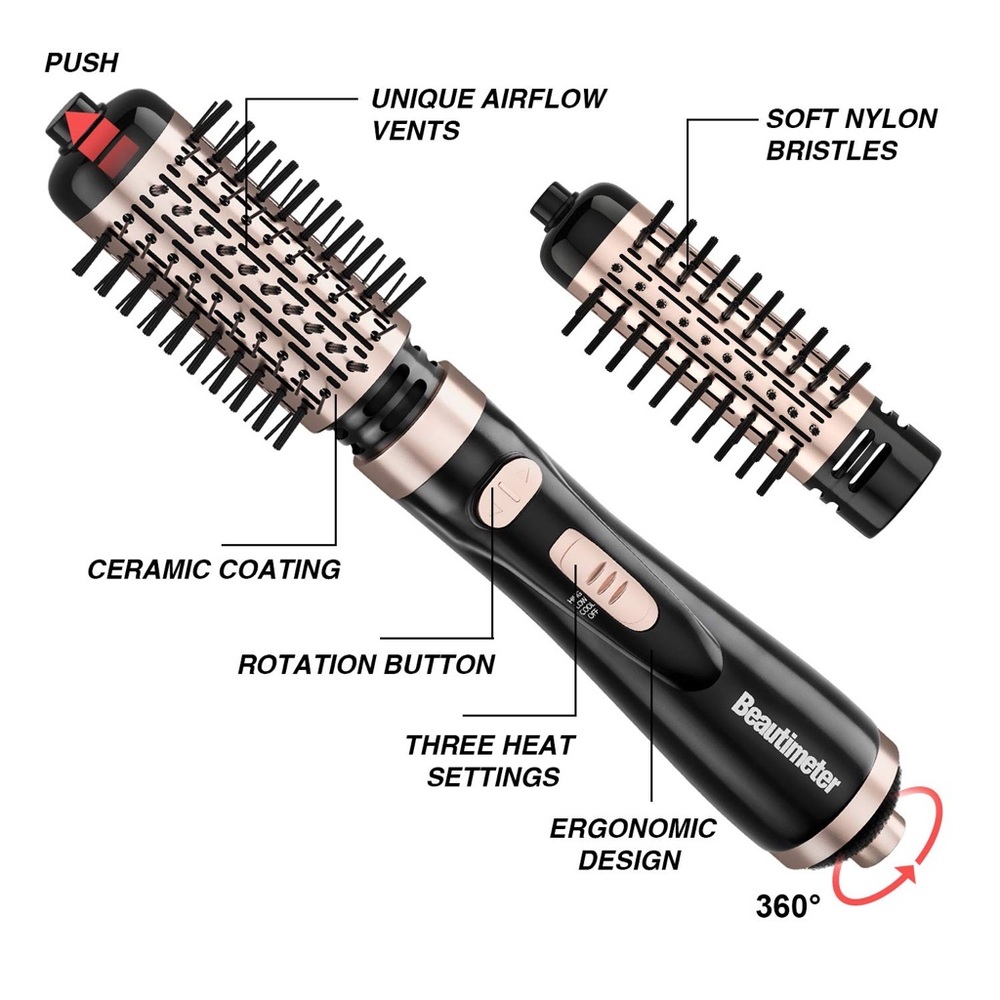 Beautymetric hair brush dryer curler